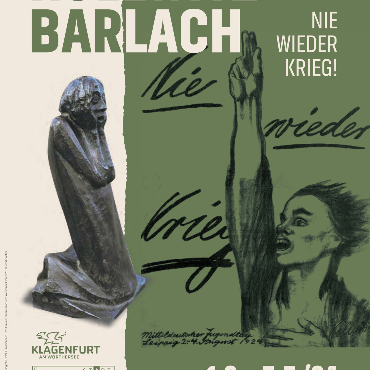 Käthe Kollwitz, Nie wieder Krieg, Lithografie, 1924 | Ernst Barlach, Das Grauen, Bronze nach dem Werkmodell von 1923, ©Bernd Boehm